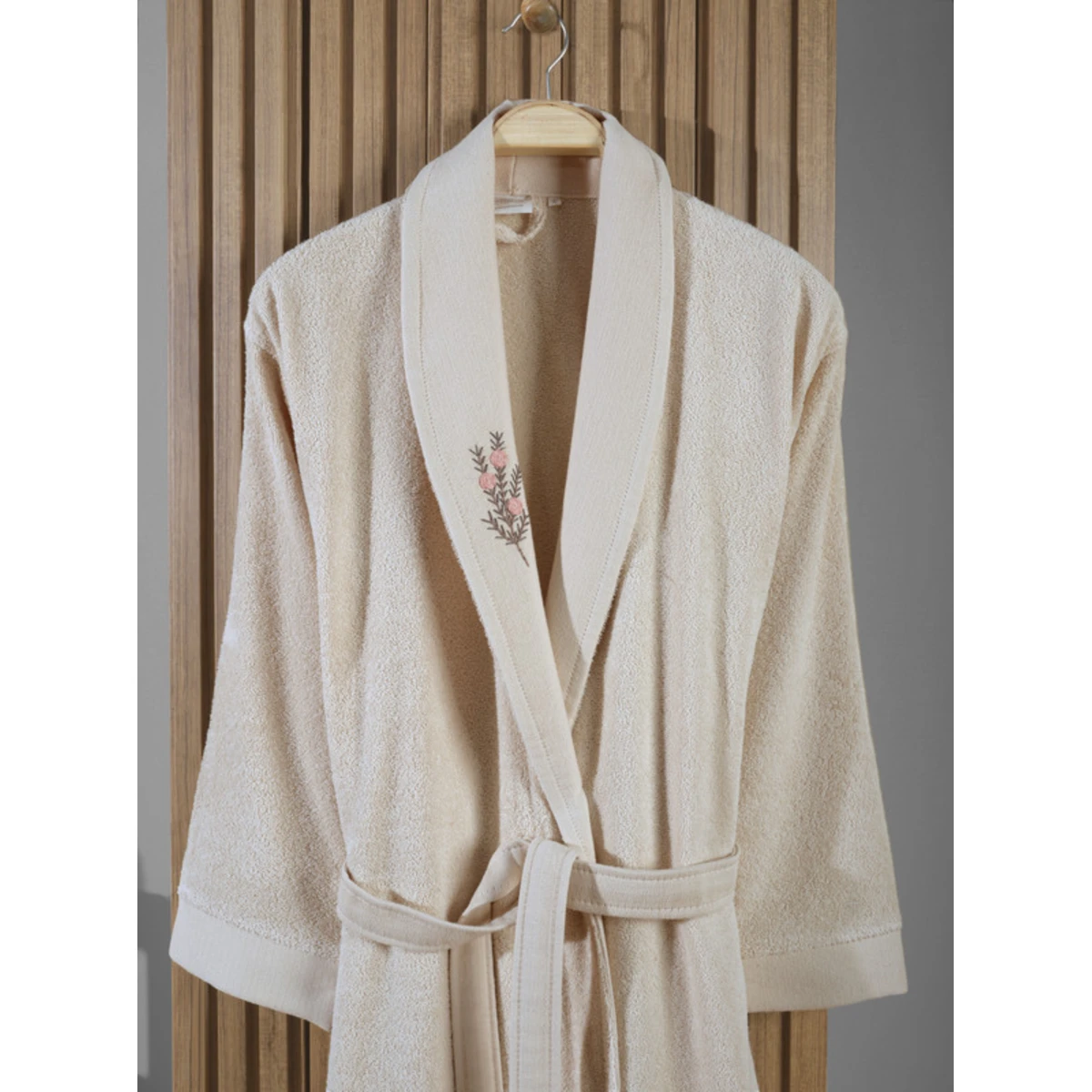 Manamo Tiny Rose Embroidered Bathrobe Cotton Linen S/M