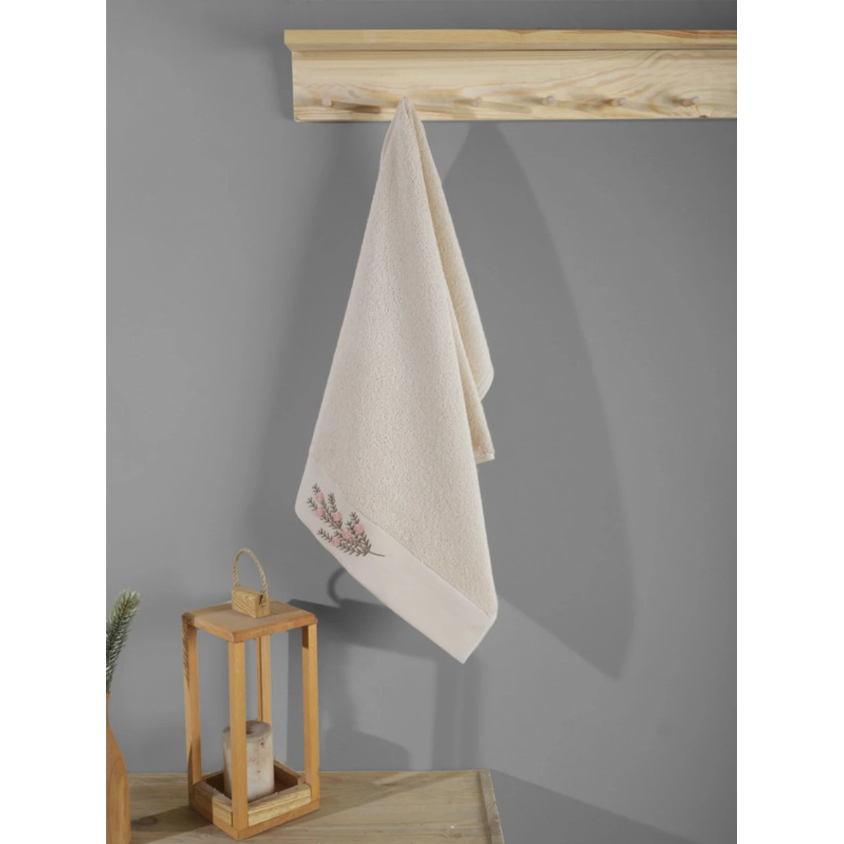 Manamo Tiny Rose Embroidered Face Towel Cotton Linen 50x85 cm