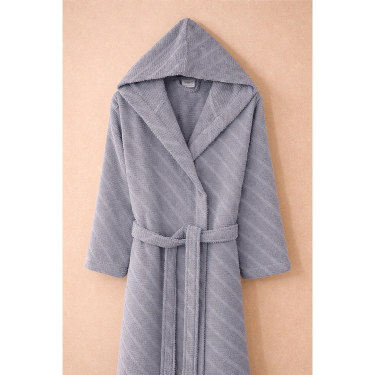 Manamo Dolce Bathrobe Cotton Grey Jaqcuard Hooded L/XL