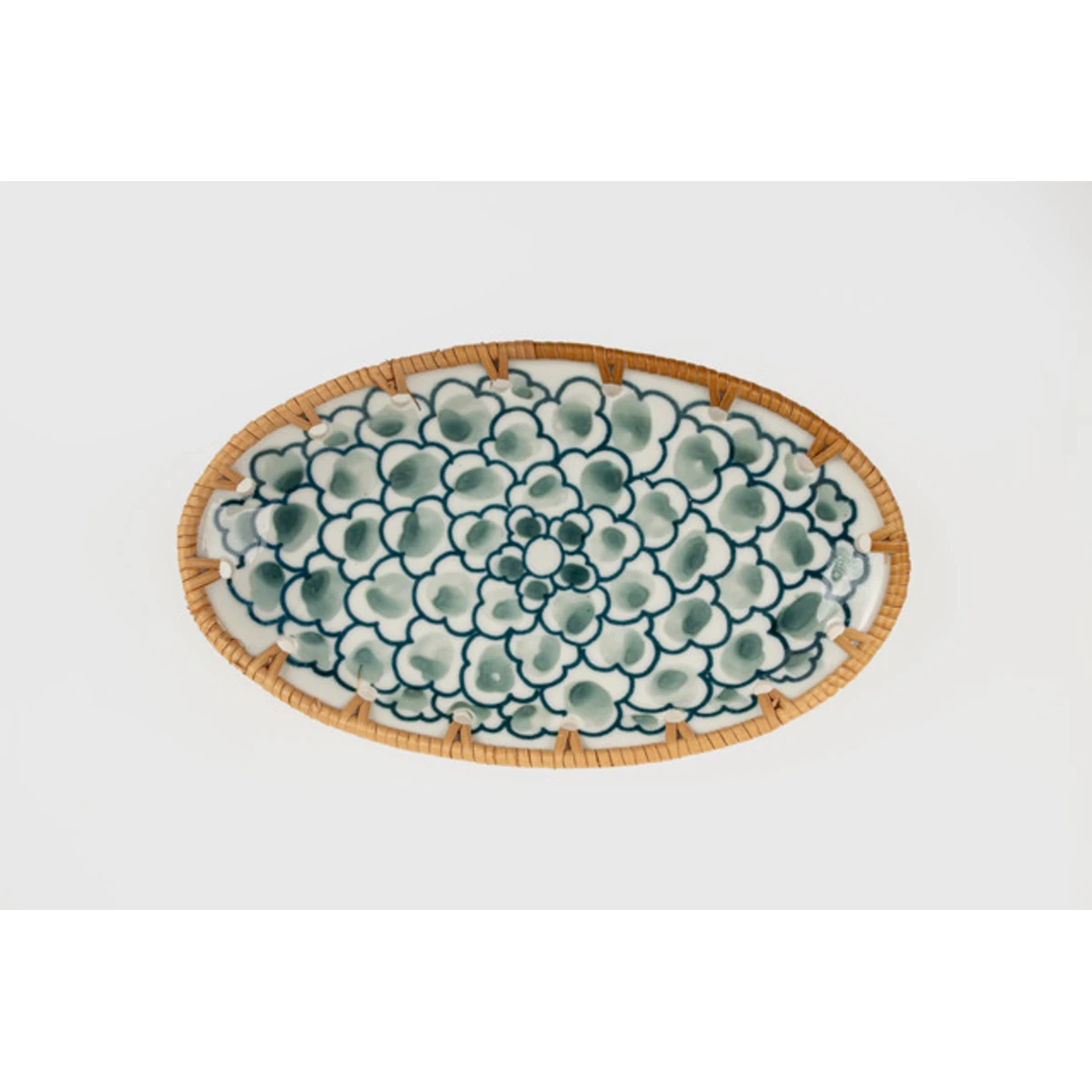 Manamo Elisa Plate Ceramic / Rattan Blue/White 20x12x2.5 cm