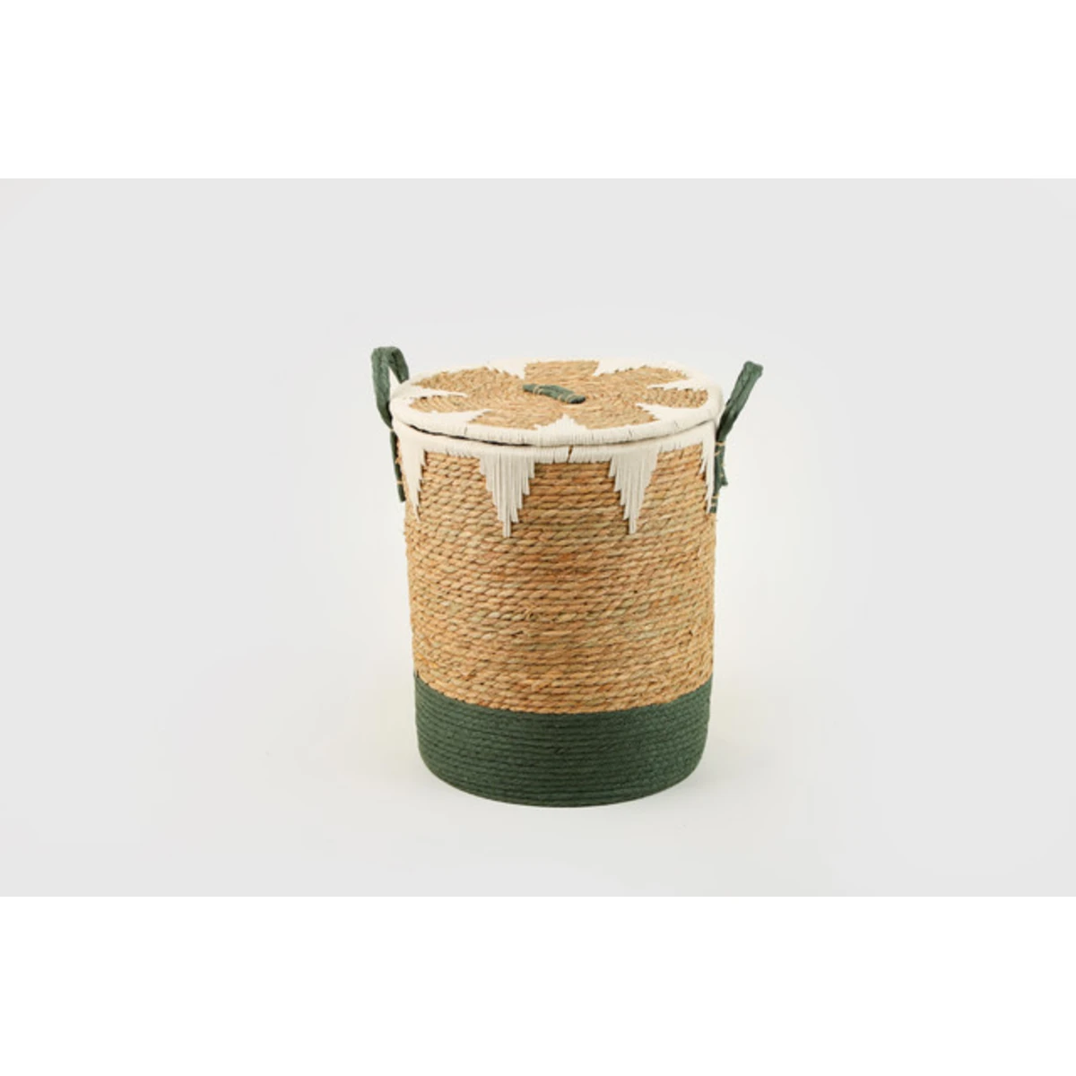 Manamo Lila Laundry Basket Wicker/Cotton Natural/White/Cameo Green  38x45 cm