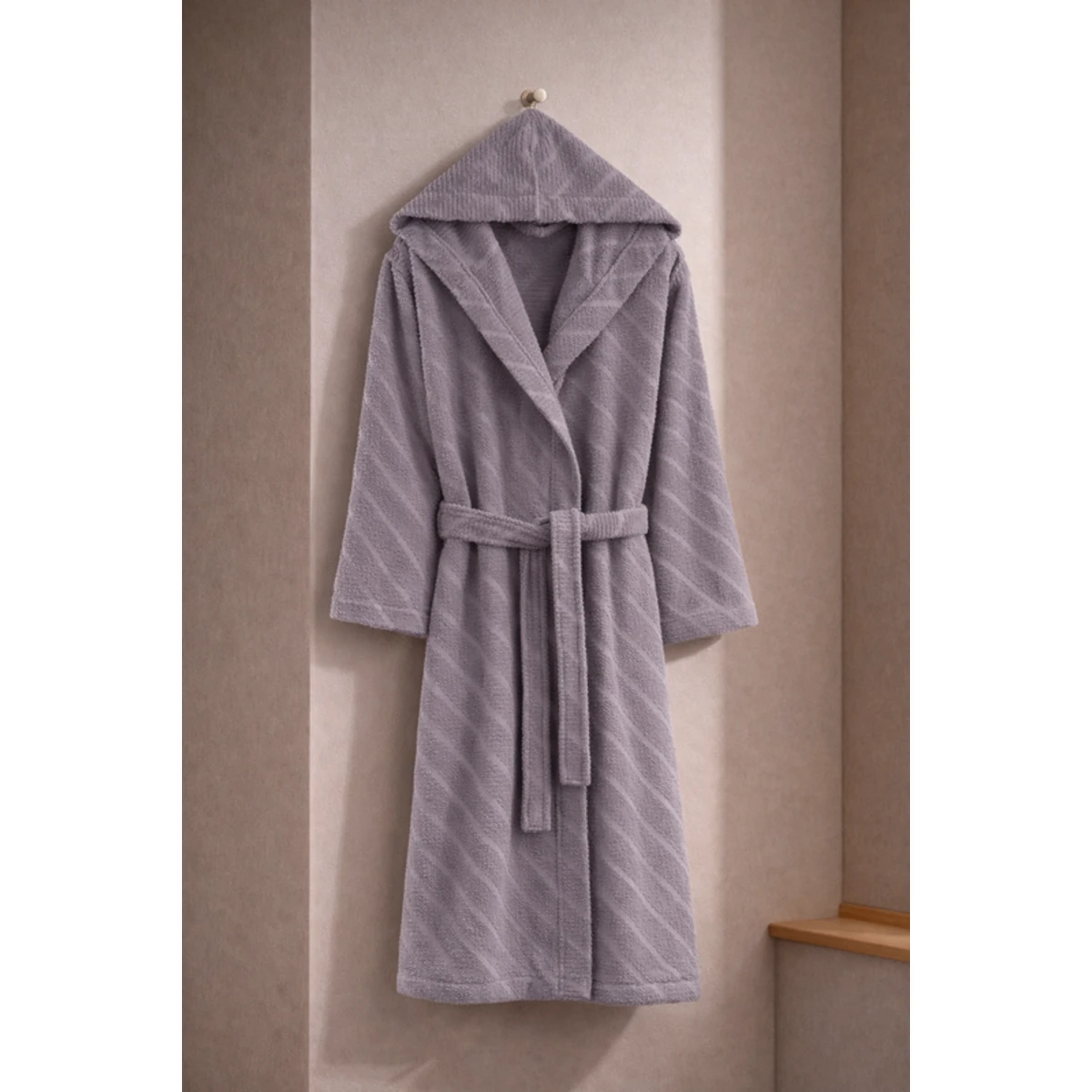 Manamo Dolce Bathrobe Cotton Plum Jaqcuard Hooded S/M