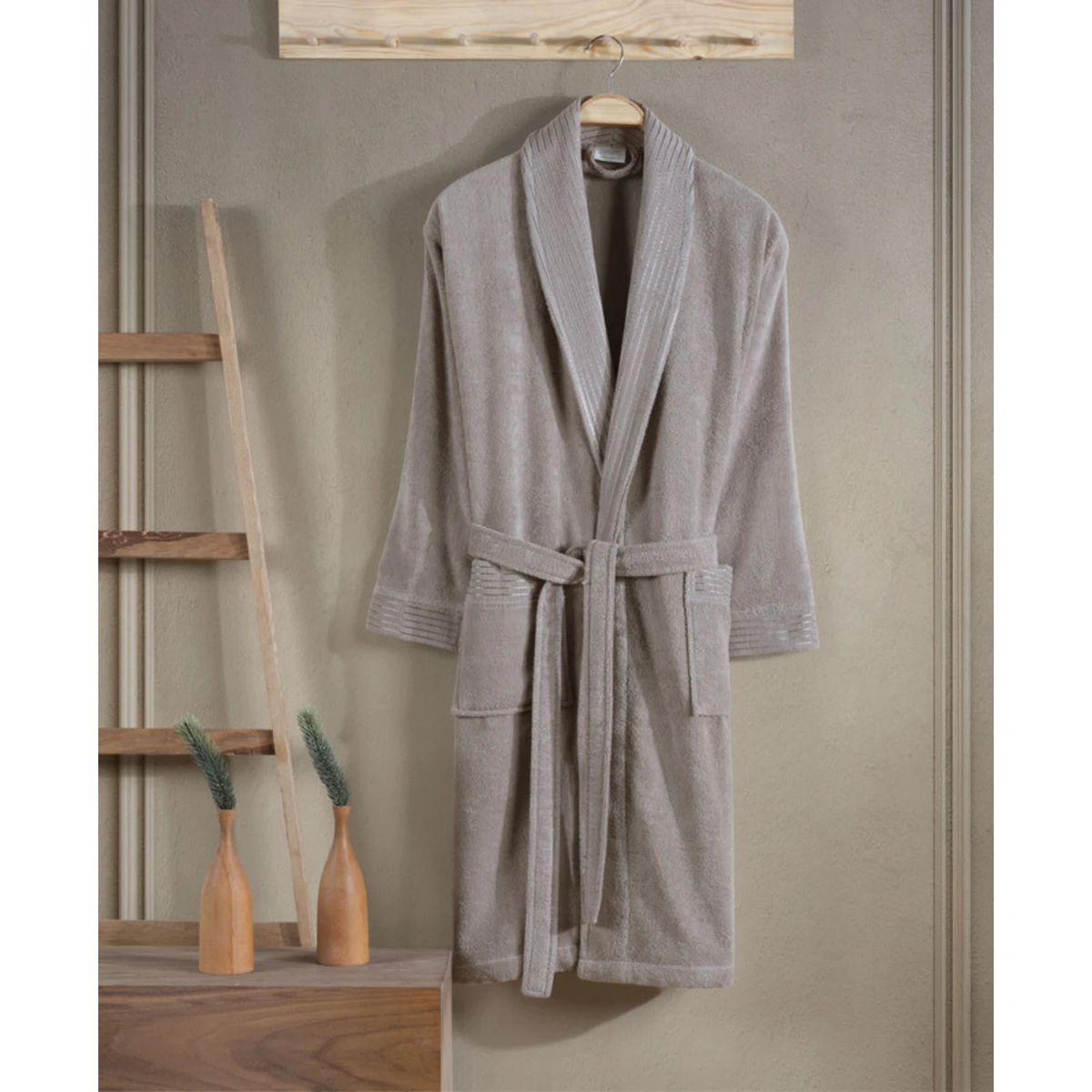 Manamo Jess Shawl Collar Bathrobe Cotton Beige 2XL/3XL