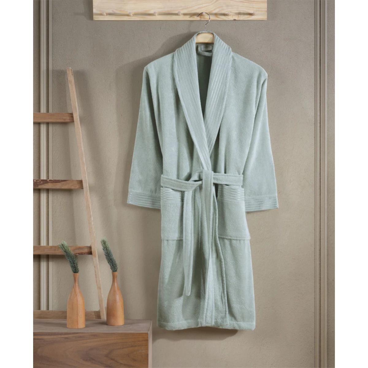 Manamo Jess Shawl Collar Bathrobe Cotton Cameo Green L/XL