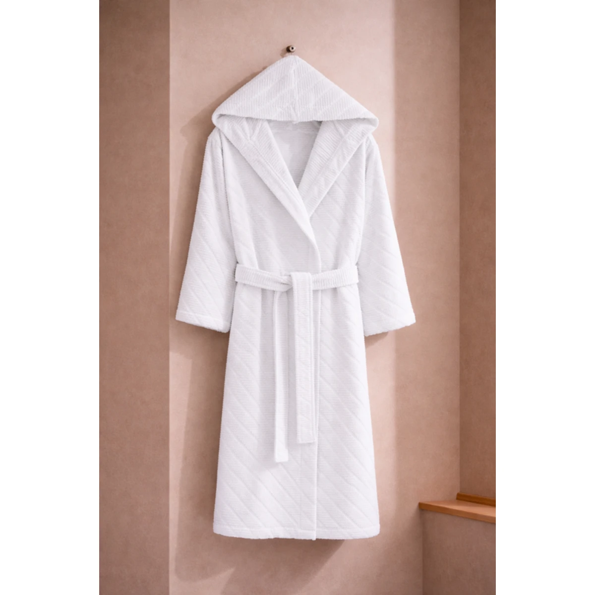 Manamo Dolce Bathrobe Cotton Ecru Jaqcuard Hooded 2XL/3XL