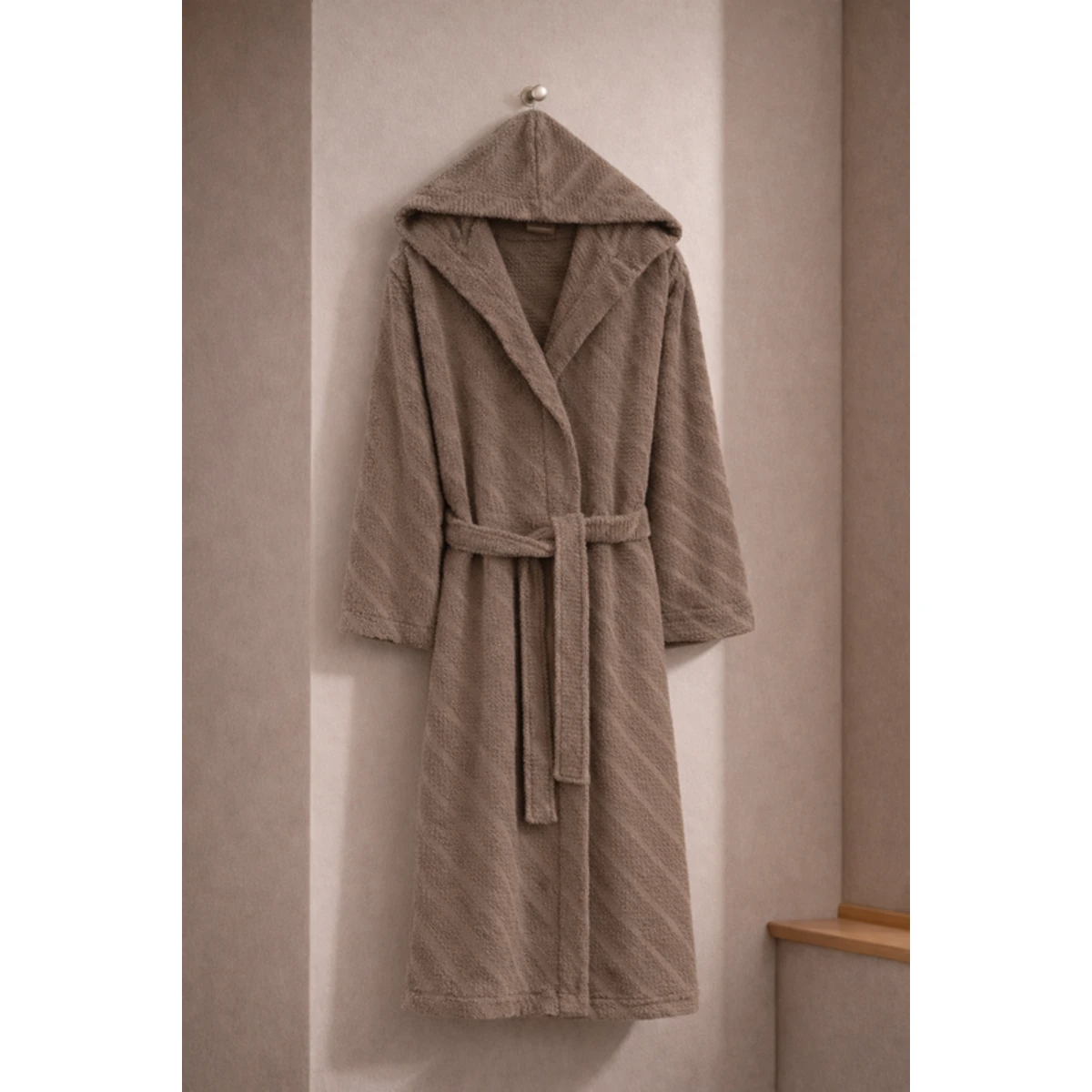 Manamo Dolce Bathrobe Cotton Mocha Jaqcuard Hooded S/M