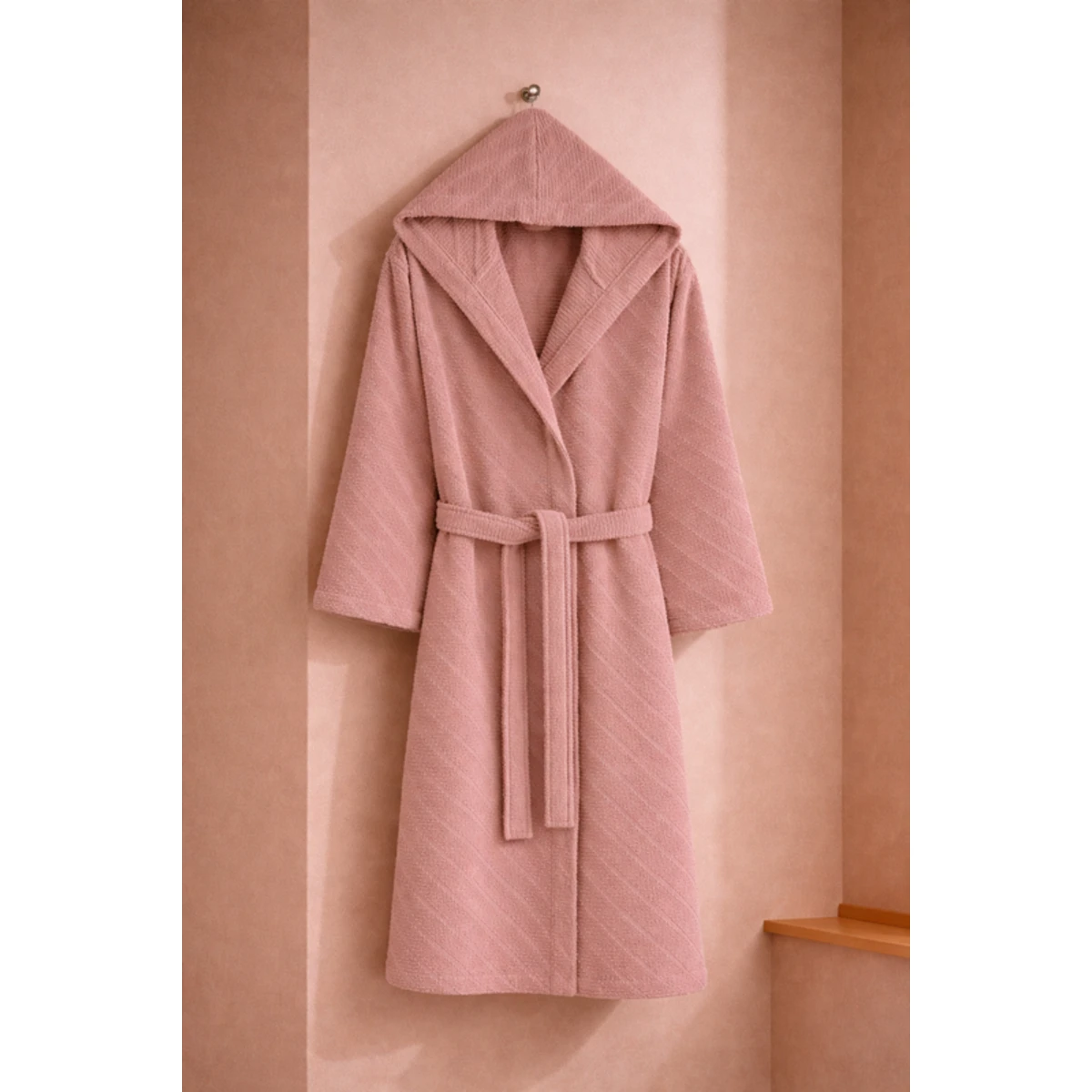 Manamo Dolce Bathrobe Cotton Blush Jaqcuard Hooded L/XL