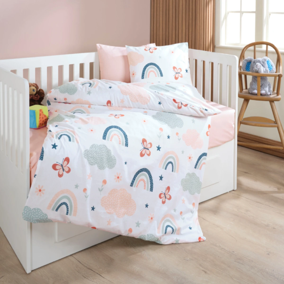 Manamo Butterfly & Rainbows Cotton Baby  Bed Linnen Set 100x150+120x180+34x45 (2pc)  
