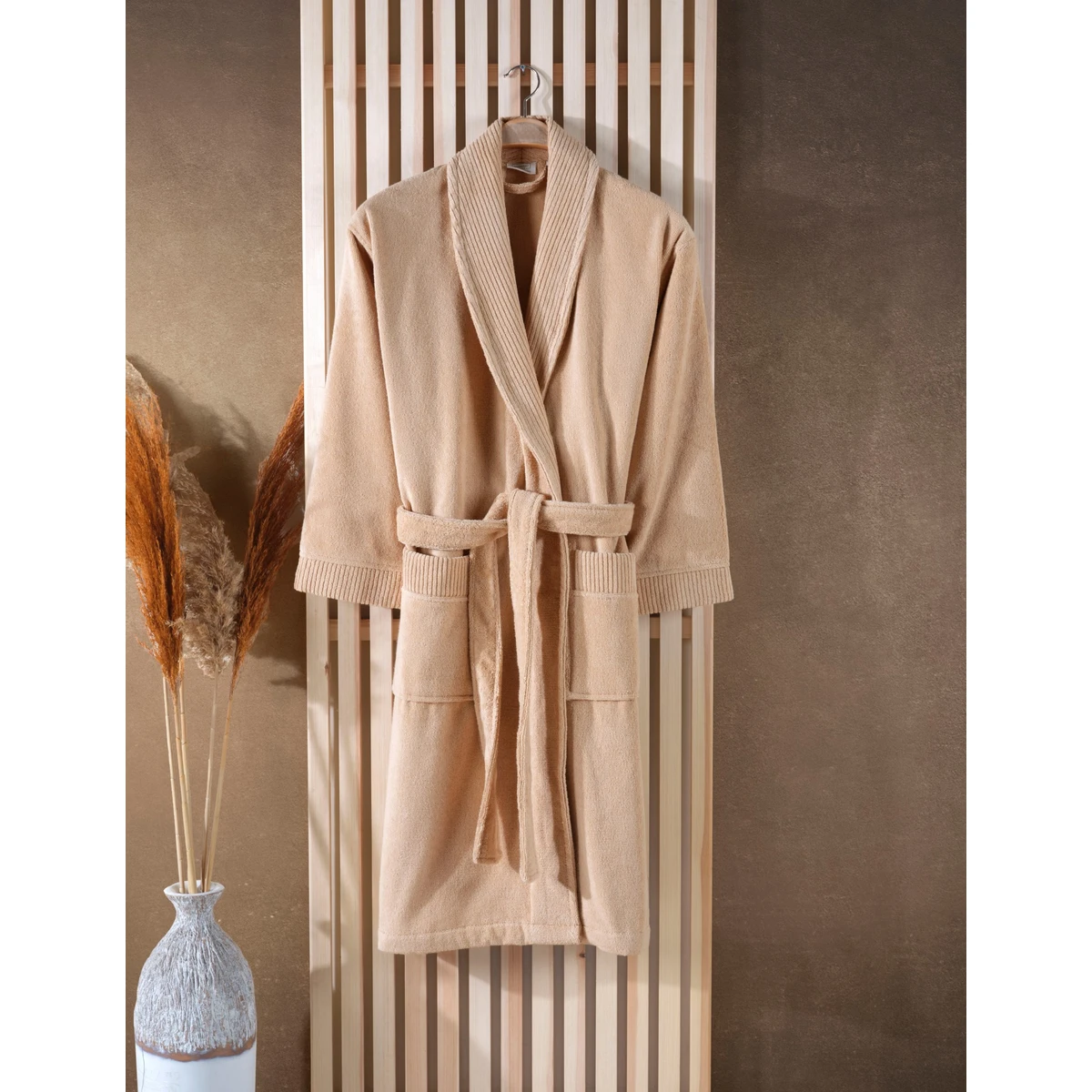Manamo Petran Shawl Collar  Microcotton Bathrobe Camel L/XL