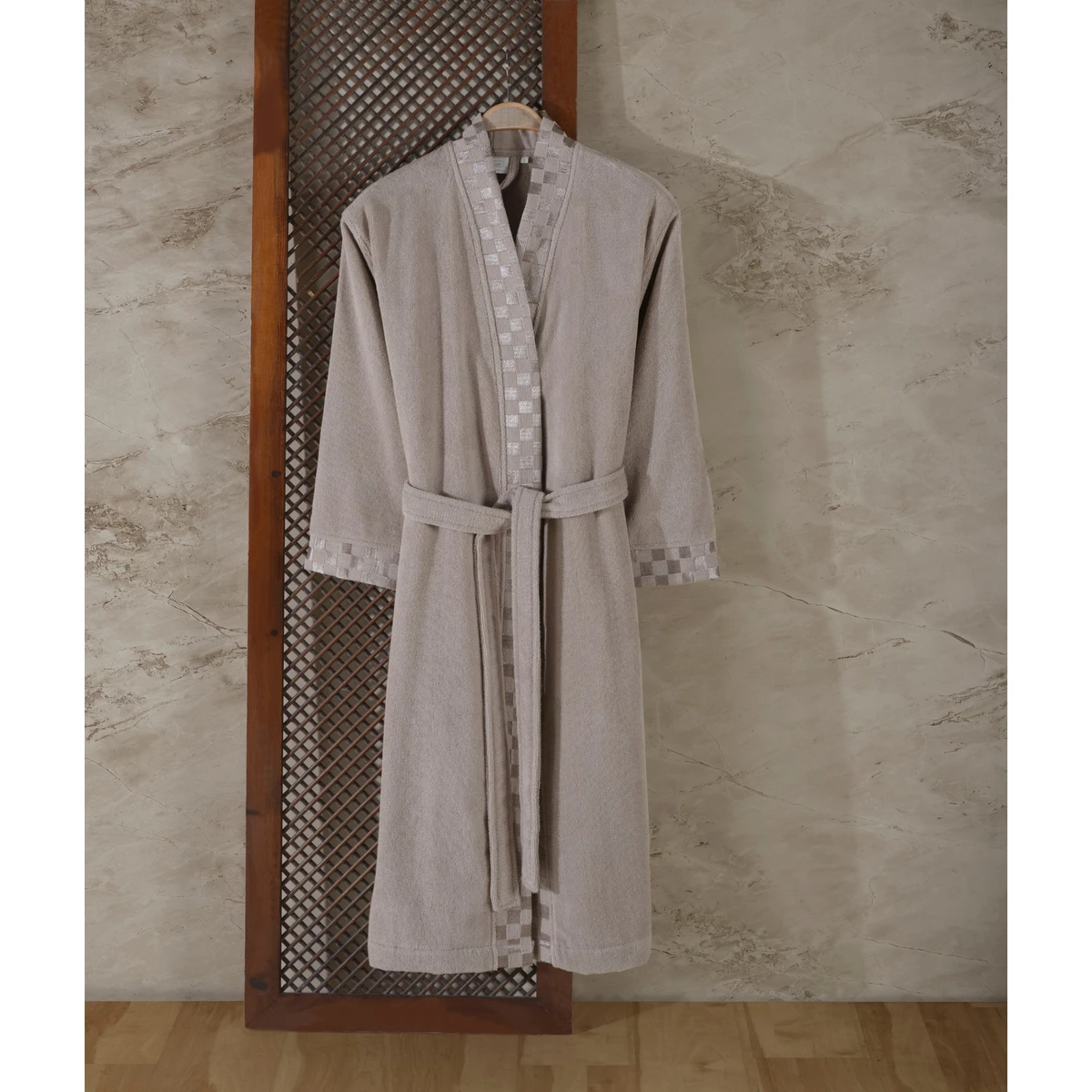 Manamo Checker Bathrobe Microcotton Beige  S/M
