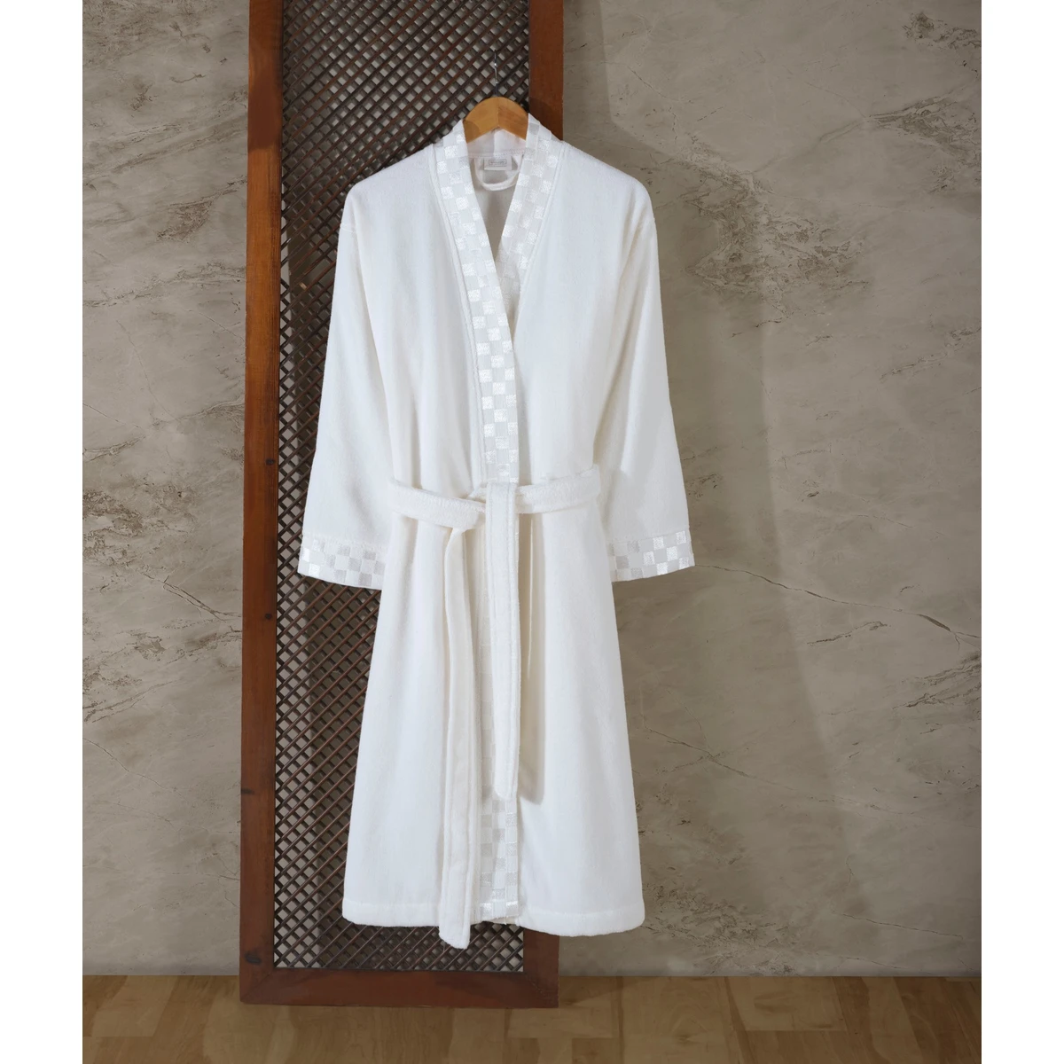 Manamo Checker Bathrobe Microcotton Ecru  L/XL