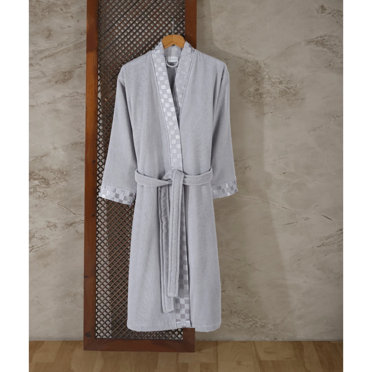 Manamo Checker Bathrobe Microcotton Metal Grey  L/XL