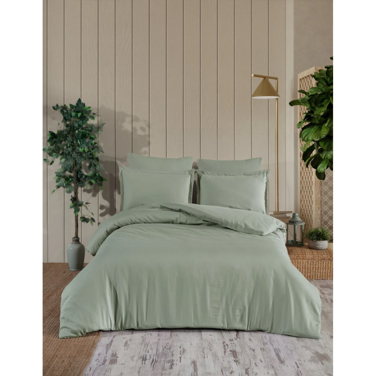 Manamo Prime Stripe Bed Linnen Set  Saten Cameo Green Double200x220+50x70 cm(2)+240x260 cm