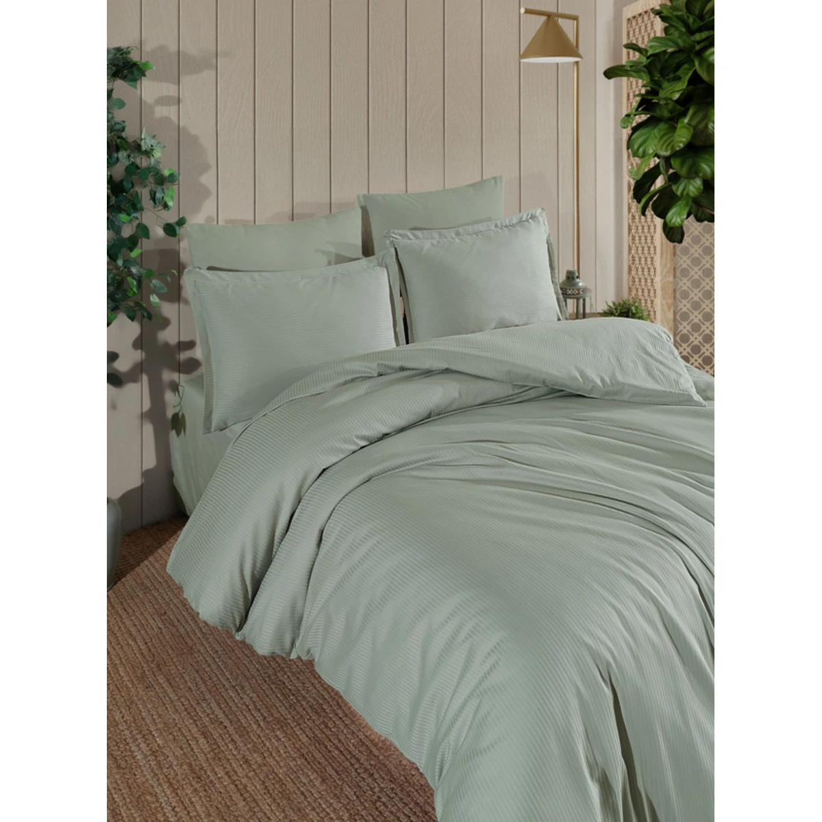 Manamo Prime Stripe Bed Linnen Set  Saten Cameo Green Double200x220+50x70 cm(2)+240x260 cm