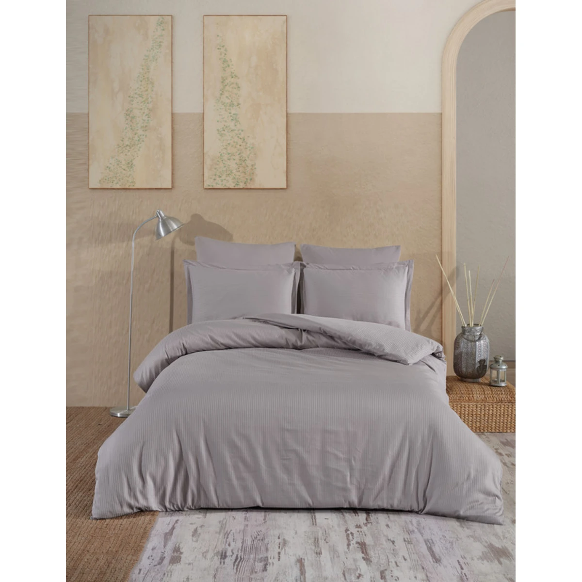 Manamo Prime Stripe Bed Linnen Set  Saten Grey Double200x220+50x70 cm(2)+240x260 cm