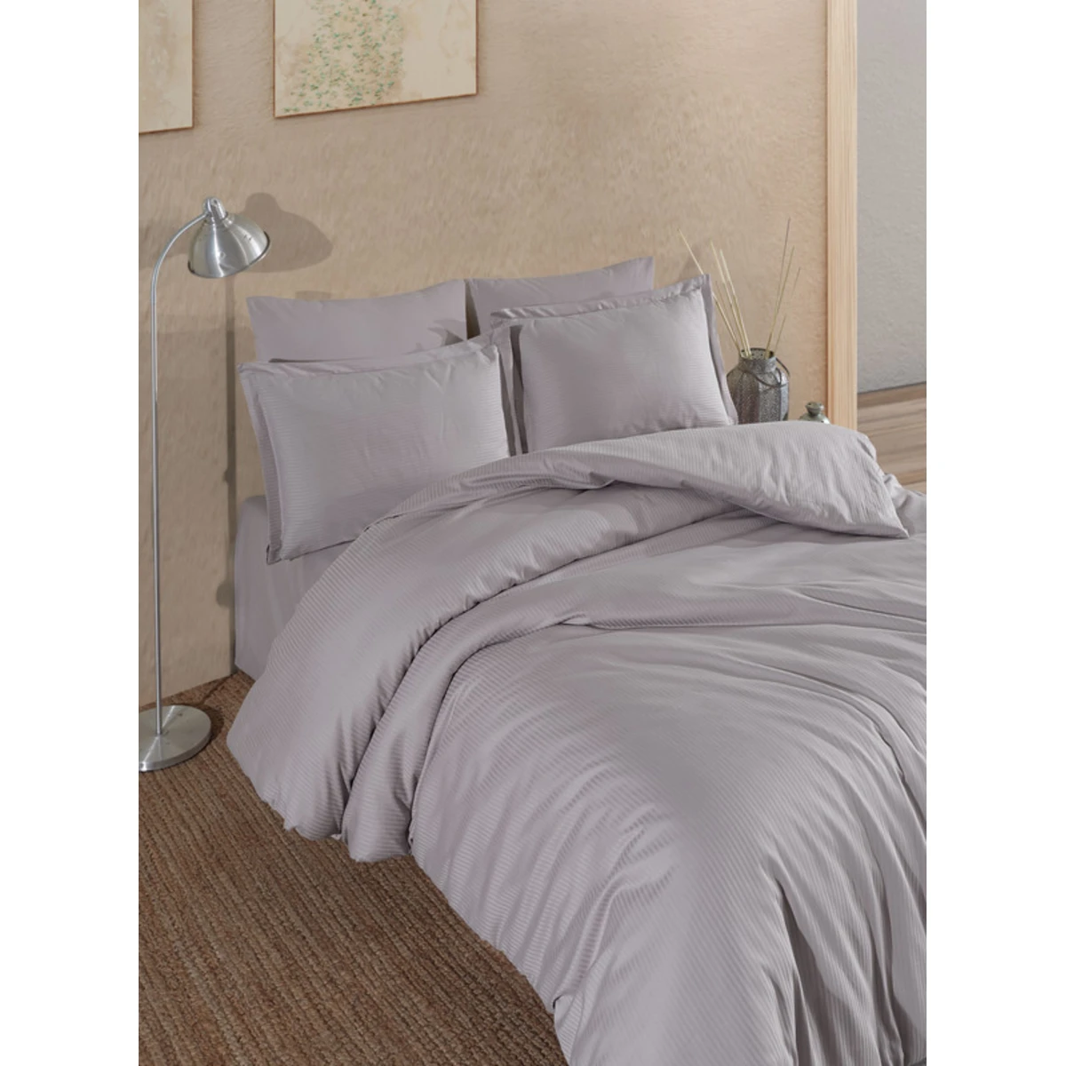 Manamo Prime Stripe Bed Linnen Set  Saten Grey Double200x220+50x70 cm(2)+240x260 cm