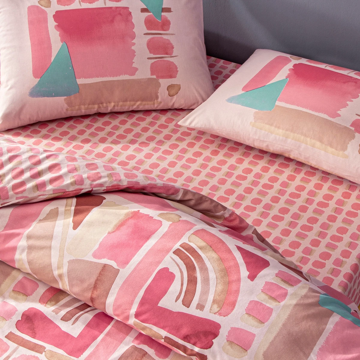 TAC Ranforce Holden Bed Linen Set Single Pink 160x220+100x200+50x70 cm