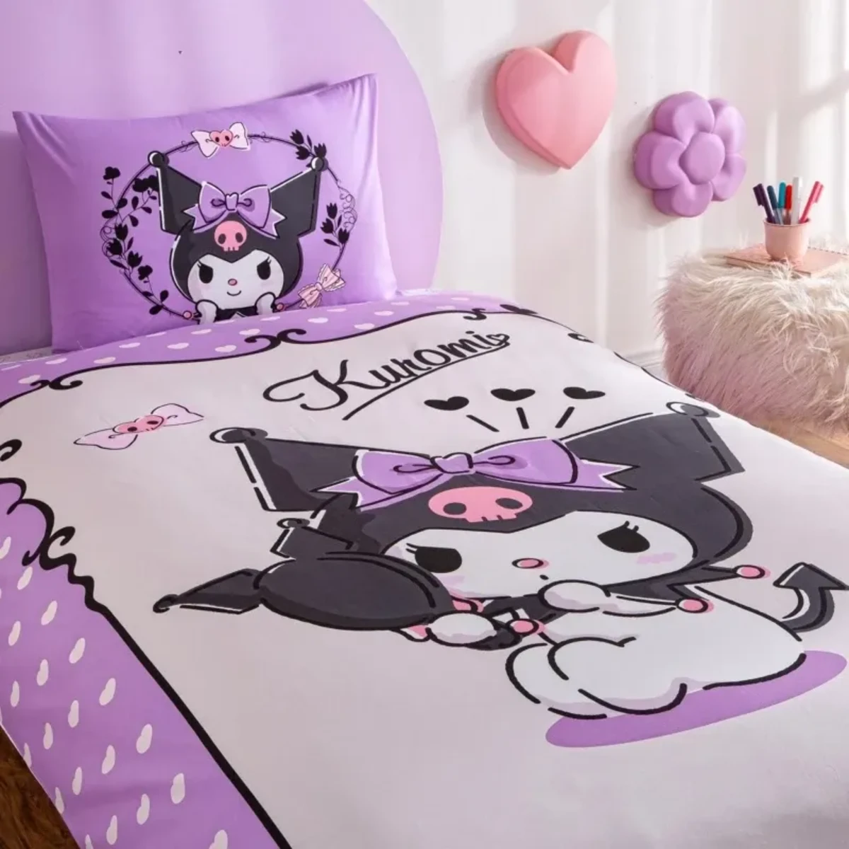 TAC Kuromi Bed Linen Set Cotton  Single With Fiitted Sheet 160x220+100x200+50x70 cm