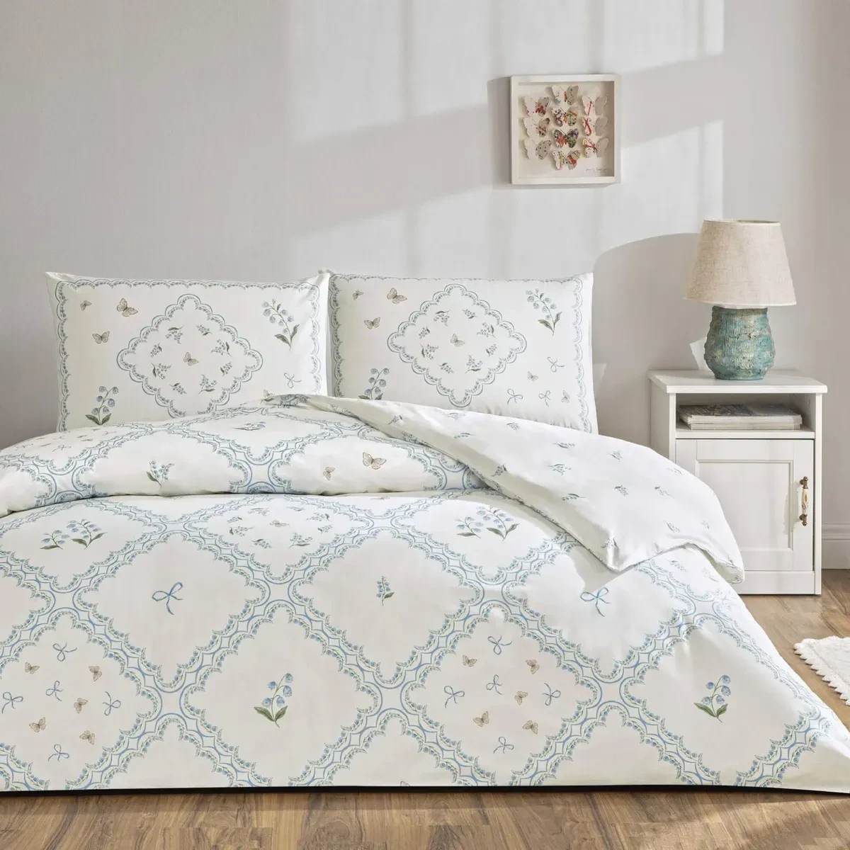 TAC Elyon Ranforce Bed Linen Set Single Blue 160x220+180x260+50x70 cm 