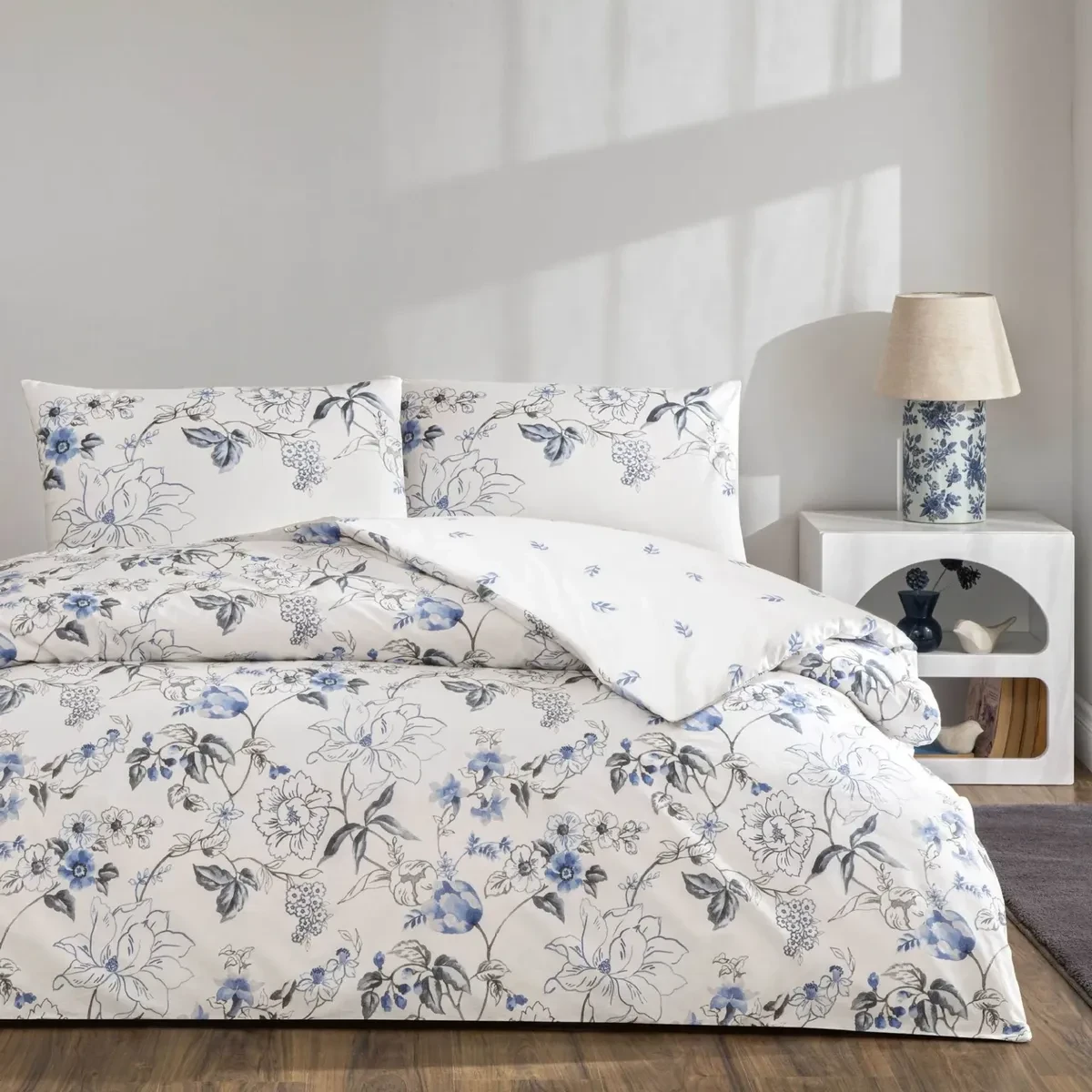 TAC Luna Ranforce Bed Linen Set Single Blue 160x220+180x260+50x70 cm