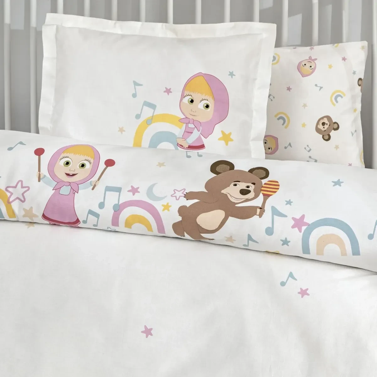 TAC Cotton Baby Masha & Bear Music Bed Linen Set 100x150+120x180+34x45 (2pc)   