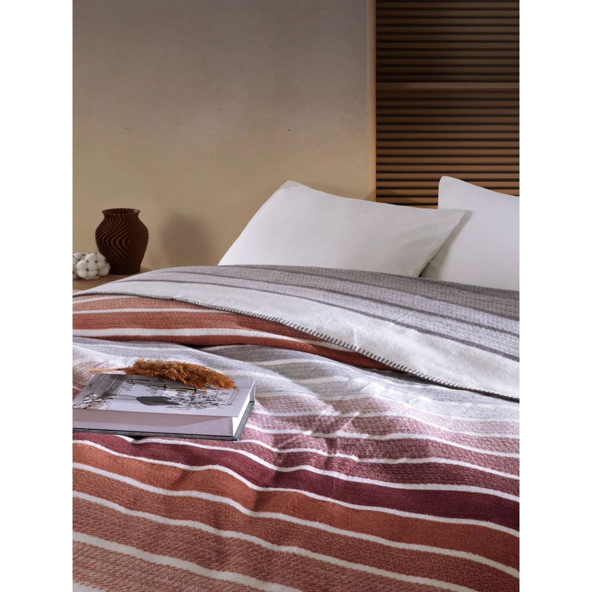 Manamo  Line Blanket Cotton/Acrylic Blue/Red 200x230