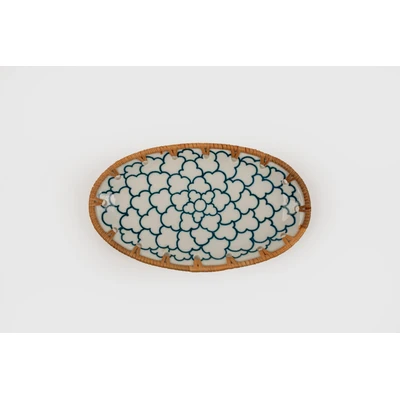 Manamo Dasia Plate Ceramic / Rattan Blue/White 20x12x2.5 cm