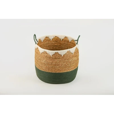 Manamo Lila Decorative Basket Wicker/Cotton Natural/White/Cameo Green Oval 35x33 cm