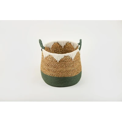 Manamo Lila Decorative Basket Wicker/Cotton Natural/White/Cameo Green Oval 30x28 cm