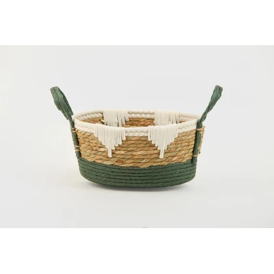 Manamo Lila Decorative Basket Wicker/Cotton Natural/White/Cameo Green Oval 39x30x19 cm