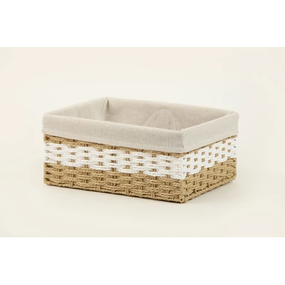 Manamo Pretty Decorative Basket Wicker Natural/White Rectangular 30x20x14 cm