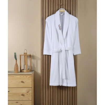 Manamo Tiny Rose Embroidered Bathrobe Cotton White S/M