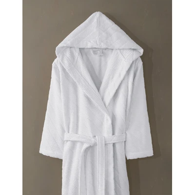 Manamo Dolce Bathrobe Cotton Ecru Jaqcuard Hooded L/XL