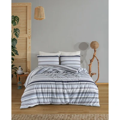 Manamo M&D Stripe Duvet Cover With Pillow Case Cotton Denim/Grey Double Size 200x220+50x70 cm(2)