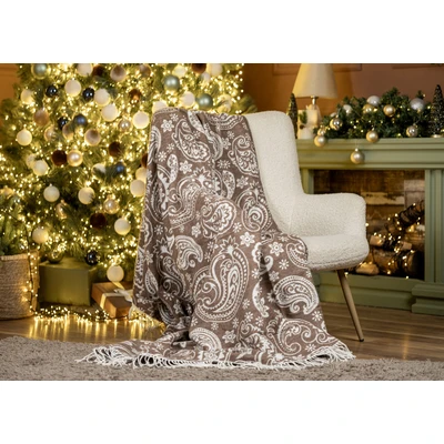 Manamo Paisley Flower Throw Cotton/Acrylic Brown/Ecru 120x160 cm